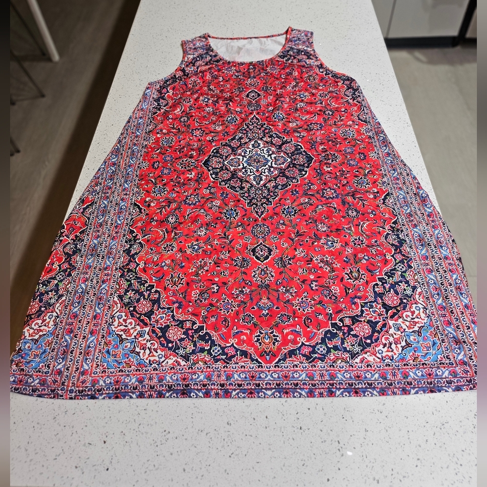 Red and Blue Patterned Mini Dress